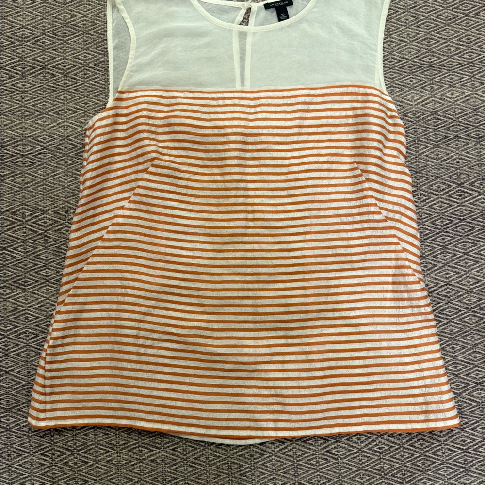 Ann Taylor Women's size 10 Striped Sleeveless Top - White and Orange